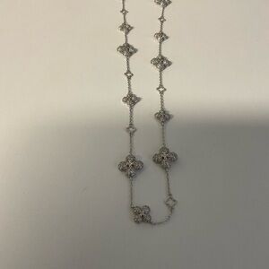Sterling Silver Floral Clover Long Necklace - Silver
